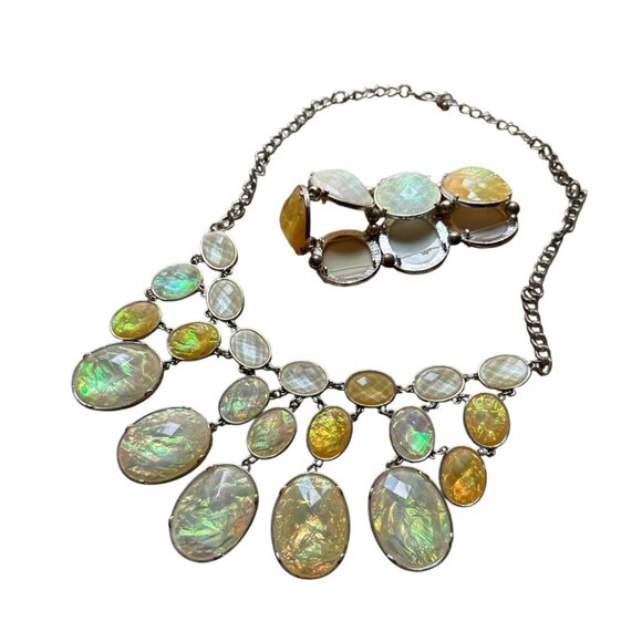 Macys Statement Necklane Opalescent Stone Bib Necklace & Matching Bracelet Set - Picture 6 of 12